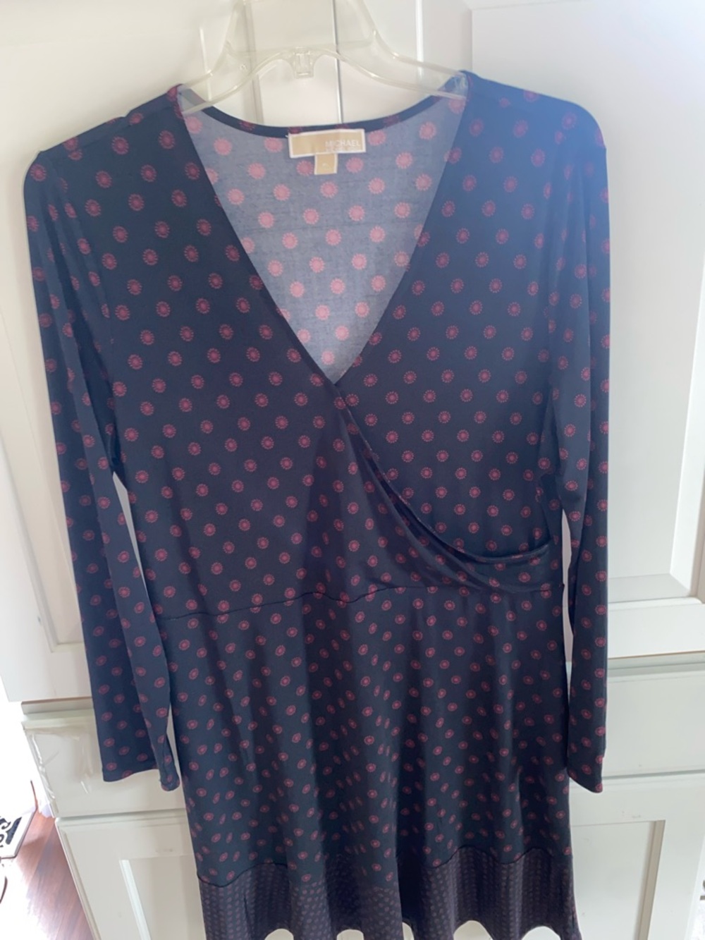 Michael Kors Black Long-Sleeve Wrap-Front Dress with Pink Dot Print